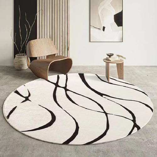 Freyamy Teppich Rund 100cm Weiß Schwarz Streifen Linie Teppiche Modern Designer für Wohnzimmer Outdoor Teppich Dekorative Schlafzimmer Kurzer Plüsch Terrassen Runder Haustierteppich Freyamy Teppich Rund 100cm Weiß Schwarz Streifen Linie Teppiche Modern Designer für Wohnzimmer Outdoor Teppich Dekorative Schlafzimmer Kurzer Plüsch Terrassen Runder Haustierteppich von Freyamy