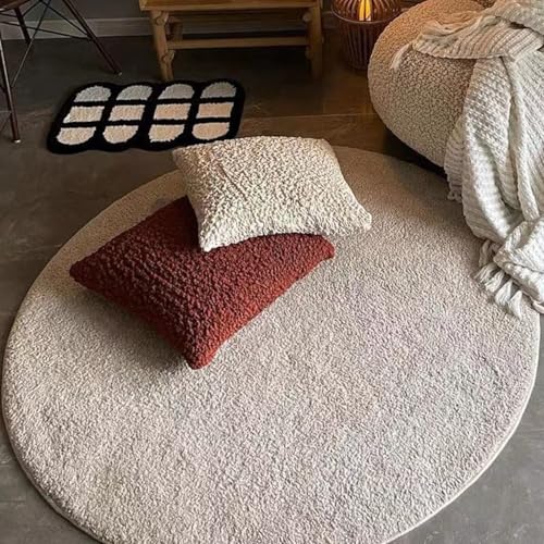 Freyamy Teppich Rund 160cm Beige Kurzflor Teppiche Modern Designer für Wohnzimmer Outdoor Teppich Rund Dekorative Schlafzimmer Kurzer Plüsch Terrassen Runder Haustierteppich von Freyamy