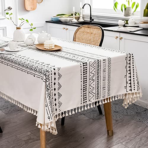 Freyamy Tischdecke Bohemian 110x160 cm Rechteckige Geometric Streifen Tischtuch Baumwolle und Leinen Quaste Tischdecke Home Dekoration Abwaschbar Küchentischabdeckung für Couchtisch Speisetisch von Freyamy