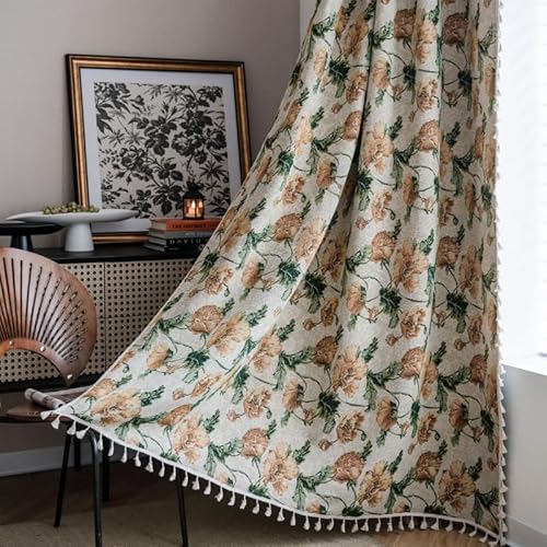 Freyamy Vorhänge 2er Set Bunt Jacquard Vintage Vorhang mit Quasten Durchscheinend Chic Gardinen Polyester Fransen Schiebevorhänge Blickdich Fensterdekoration Verdunkelungsgardine (B150xH160) von Freyamy