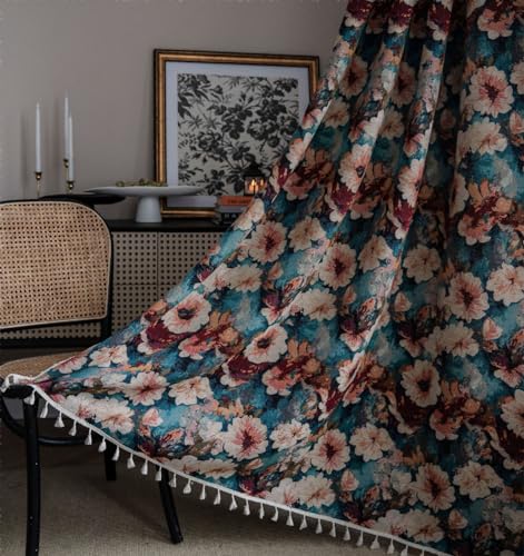 Freyamy Vorhänge 2er Set Bunt Jacquard Vintage Vorhang mit Quasten Durchscheinend Chic Gardinen Polyester Fransen Schiebevorhänge Blickdich Fensterdekoration Verdunkelungsgardine (B150xH180) von Freyamy