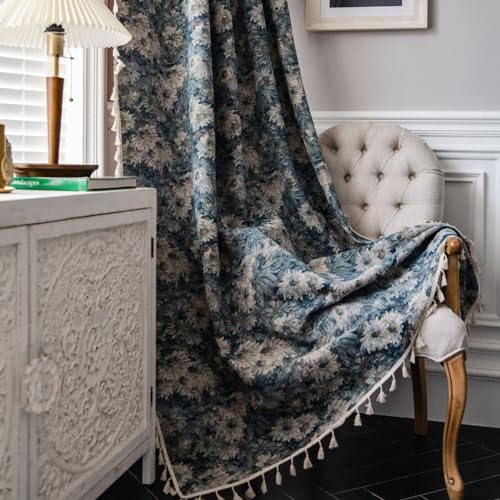 Freyamy Vorhänge 2er Set Bunt Jacquard Vintage Vorhang mit Quasten Durchscheinend Chic Gardinen Polyester Fransen Schiebevorhänge Blickdich Fensterdekoration Verdunkelungsgardine (B150xH220) von Freyamy
