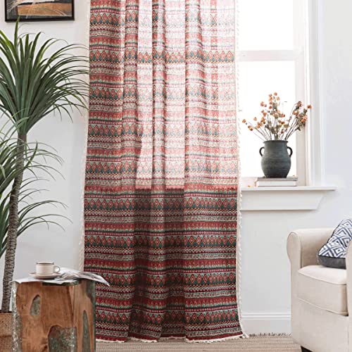 Freyamy Vorhänge Durchscheinend Weiß Bunt Böhmen Vorhang Baumwolle Leinen Quasten Gardinen Schiebevorhänge Blickdicht Boho Wohnzimmer Schlafzimmer Fensterdekoration 1 Stück (B150×H220cm) von Freyamy