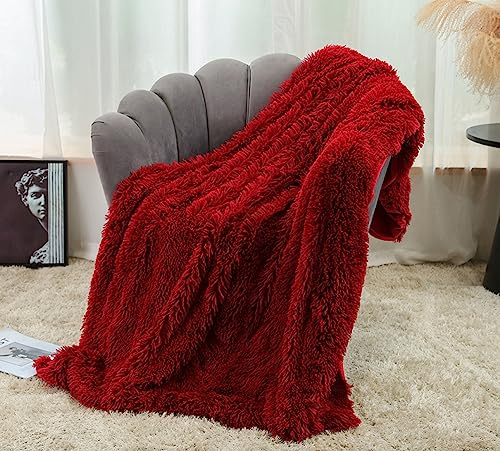 Freyamy Warme Flanell Kuscheldecke 80x120cm Weinrot Langhaar Microfaser Kunstfell Wurfdecke Flauschig Kunstpelz Wohndecke Wende Felldecke Sofa Decke TV-Decke Klimaanlage Decke Plüsch Tagesdecke von Freyamy