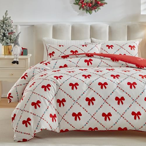 Freyamy Weihnachts Bettwäsche 135x200cm Kinder Weiß Rot Bunt Schleifen Bettwäsche-Sets Karo Mädchen Weihnachtsmotive Mikrofaser Deckenbezug 1 Bettbezug mit Reißverschluss und Kissenbezug 80x80cm Freyamy Weihnachts Bettwäsche 135x200cm Kinder Weiß Rot Bunt Schleifen Bettwäsche-Sets Karo Mädchen Weihnachtsmotive Mikrofaser Deckenbezug 1 Bettbezug mit Reißverschluss und Kissenbezug 80x80cm von Freyamy