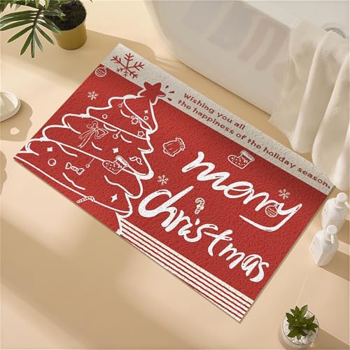 Freyamy Weihnachtsteppich rutschfest,Weihnachtsbaum Matte Super-saugstark Kurzer Teppich, Waschbar Decke Schmutzfangmatte Badematte Fußmatte 40x60 cm für Innen Christmas Party von Freyamy