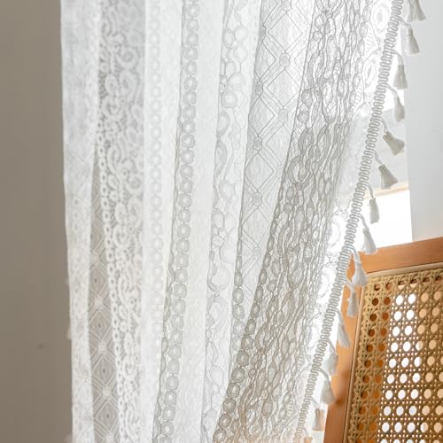 Freyamy Weiß Gardinen Boho mit Stangedurchzug,Transparent Bauernhaus Voile Vorhänge Landhausstil Dekoschals Halbtransparent Outdoor Vorhänge 2 Stück Wohnzimmer Vintage Stores Vorhang 120x150 cm (HxB) Freyamy Weiß Gardinen Boho mit Stangedurchzug,Transparent Bauernhaus Voile Vorhänge Landhausstil Dekoschals Halbtransparent Outdoor Vorhänge 2 Stück Wohnzimmer Vintage Stores Vorhang 120x150 cm (HxB) von Freyamy