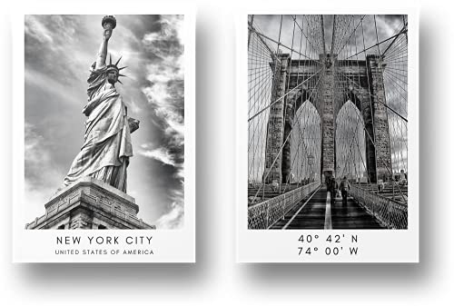 Freyheit | Premium Poster Set | stilvolles 2er-Set mit passenden Bildern in schwarz-weiß | 2 Stück in DIN A4 (21x30cm) | ohne Bilderrahmen » Städte « (New York) von Freyheit