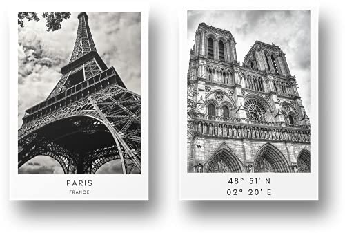 Freyheit | Premium Poster Set | stilvolles 2er-Set mit passenden Bildern in schwarz-weiß | 2 Stück in DIN A4 (21x30cm) | ohne Bilderrahmen » Städte « (Paris) von Freyheit
