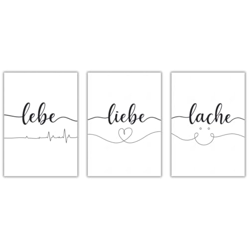 Freyheit | Premium Poster Set | stilvolles Bilder-Set für Wohnzimmer oder Schlafzimmer in schwarz-weiß | DIN A4 oder A3 (21*30cm oder 30x42cm) | OHNE Bilderrahmen (Lebe Liebe Lache, A4 (21cm*29,7cm)) von Freyheit