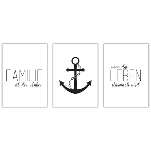 Freyheit | Premium Poster Set | stilvolles Bilder-Set für Wohnzimmer oder Schlafzimmer in schwarz-weiß | DIN A4 oder A3 (21 * 30cm oder 30x42cm) | OHNE Bilderrahmen (Anker, A3 (21cm*29,7cm)) von Freyheit