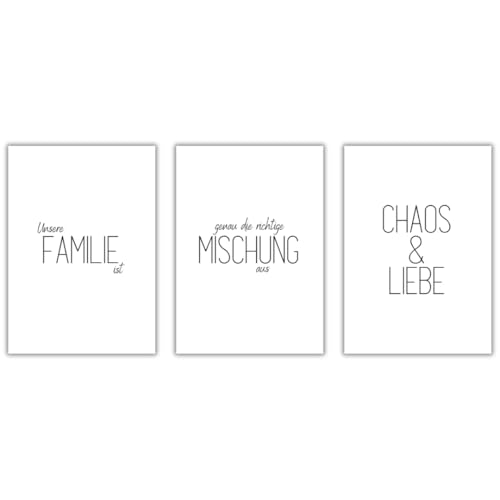Freyheit | Premium Poster Set | stilvolles Bilder-Set für Wohnzimmer oder Schlafzimmer in schwarz-weiß | DIN A4 oder A3 (21 * 30cm oder 30x42cm) | OHNE Bilderrahmen (Chaos + Liebe, A3 (21cm*29,7cm)) von Freyheit