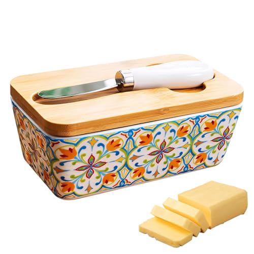 Butterbehälter Keramikgehäuse Holzabdeckung | 350 ml gelbe Ölschale Lagerbehälter mit Messer | 14,8 cm Butterkasten mit großer Kapazität mit luftdichtem Deckel | Küchenbedarf Tabelle Kühlschrank Speic Butterbehälter Keramikgehäuse Holzabdeckung | 350 ml gelbe Ölschale Lagerbehälter mit Messer | 14,8 cm Butterkasten mit großer Kapazität mit luftdichtem Deckel | Küchenbedarf Tabelle Kühlschrank Speic von Frfik