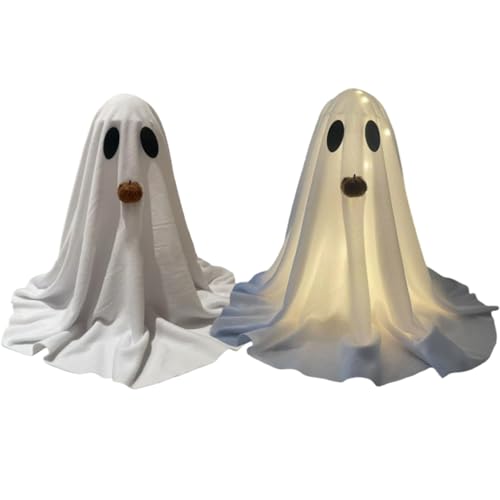 FRFIK Halloween Ghost Decoration Set von 2 | 23,62 Zoll LED-Leuchten integriertes Objekt | Stoff LED Innen und Außenkompatible Hängende Geisterdekoration Badezimmer Mantelstücke für Kinderzimmer von Frfik