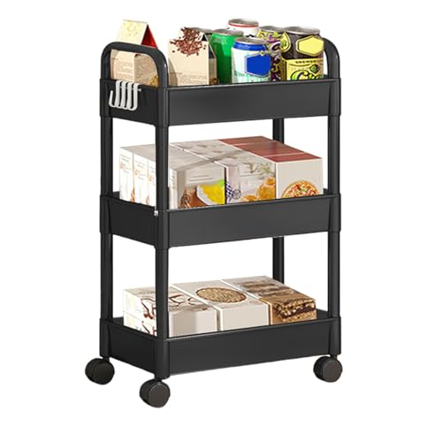 Rollbarer Buchwagen – 3-lagiger Aufbewahrungswagen, Netz-Rollwagen, mobiler Aufbewahrungswagen für Schlafzimmer, Küche, Bad, Wohnzimmer, Büro, ideal für Bücher, Zubehör, Heimorganisation und von Frfik