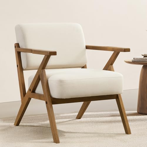 FriFurne Mid Century Moderner Stuhl, Beige Akzentstuhl, gepolsterter Sessel mit Massivholzrahmen, bequemer Leseeckenstuhl, Loungesessel für Wohnzimmer, Schlafzimmer, Leinen FriFurne Mid Century Moderner Stuhl, Beige Akzentstuhl, gepolsterter Sessel mit Massivholzrahmen, bequemer Leseeckenstuhl, Loungesessel für Wohnzimmer, Schlafzimmer, Leinen von FriFurne
