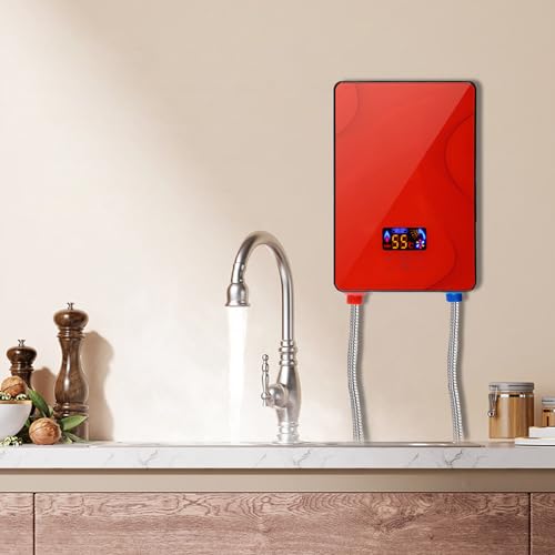 6.5KW Durchlauferhitzer System Warmwasserversorgung Mini Durchlauferhitzer für Badezimmer Maximale Temperatur 55 ° C, 220V (Rot) von Fricienc