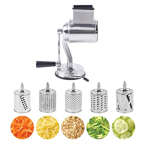Gemüseschneider Trommelreibe Drehreibe Küchen Gemüseschneider Edelstahl Nussmühle und 5 Trommeln für Gemüse Gemüsereibe Vegetable Chopper von Fricienc