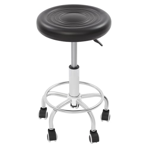 Runder Rollhocker mit Rollen, höhenverstellbarer Drehstuhl Zeichenstuhl mit Rückenlehne verstellbare Fußstütze Rollhocker mit Rollen Höhenverstellbarer rollender Barhocker 360° von Fricienc