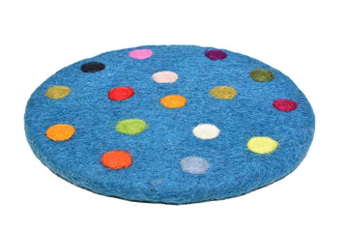 Frida Feeling Topfuntersetzer Spotty aus Filz mit bunten Tupfern | Ø ca. 20 cm (Grundfarbe: türkis) von Frida Feeling Fair-Trade