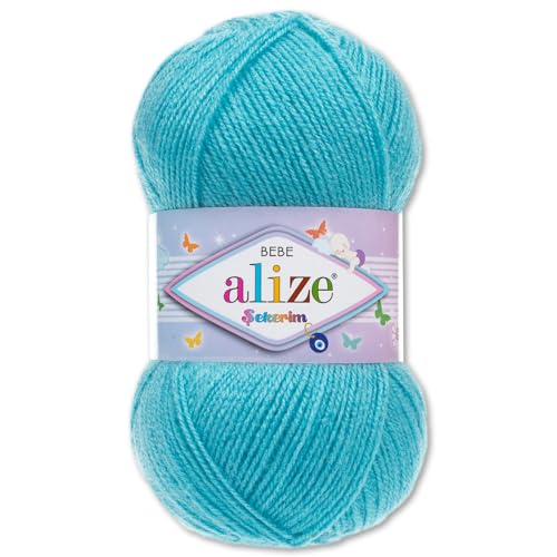 Frida's Wollhaus Alize 100 g Sekerim Bebe Babygarn Wolle Stricken Häkeln Acryl 43 Farben (287 | Türkis) von Frida's Wollhaus