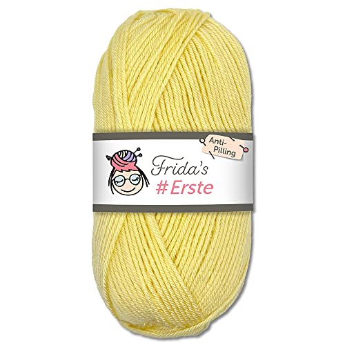 Frida's #Erste Wolle 100g Anti-Pilling (72 - Hellgelb) fusselfreie Strick- & Häkelwolle von Frida's Wollhaus