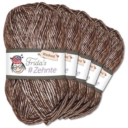 Frida's Wollhaus 5 x 50 g Frida’s #Zehnte Washed Stricken Häkeln Wolle Garn Melange 29 Farben (917 | Braun) von Frida's Wollhaus