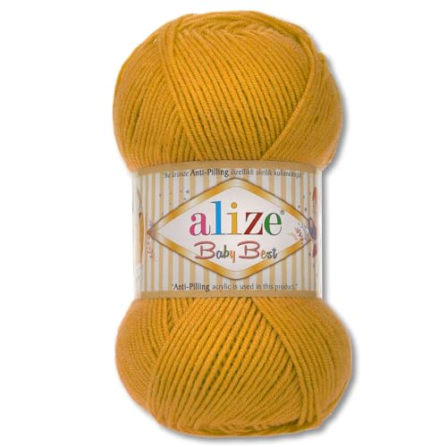 Frida's Wollhaus Alize 100 g Baby Best Anti-Pilling Baby-Wolle Häkeln Stricken Viskose 45 Farben (281 | Senf) von Frida's Wollhaus