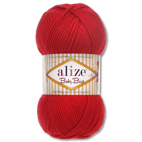 Frida's Wollhaus Alize 100 g Baby Best Anti-Pilling Baby-Wolle Häkeln Stricken Viskose 45 Farben (56 | Rot) von Frida's Wollhaus