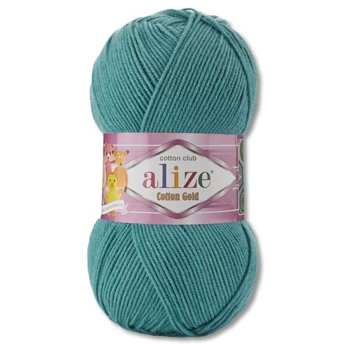 Frida's Wollhaus Alize 100 g Cotton Gold Wolle Sommerwolle Garn Baumwolle Amigurumi 65 Farben (156 | Blaugrün) von Frida's Wollhaus