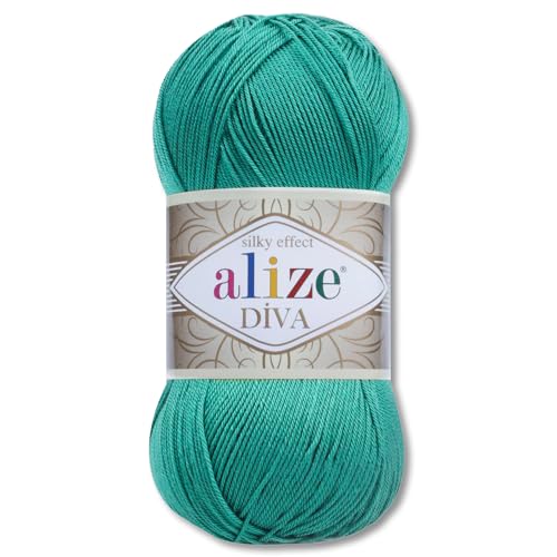 Frida's Wollhaus Alize 100 g Diva Wolle Stricken Häkeln Microfaser 64 Farben (610 | Türkis) von Frida's Wollhaus