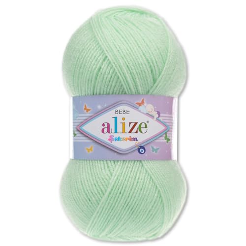 Frida's Wollhaus Alize 100 g Sekerim Bebe Babygarn Wolle Stricken Häkeln Acryl 43 Farben (188 | Mint) von Frida's Wollhaus