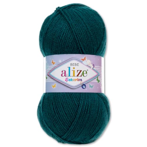 Frida's Wollhaus Alize 100 g Sekerim Bebe Babygarn Wolle Stricken Häkeln Acryl 43 Farben (212 | Petrol) von Frida's Wollhaus