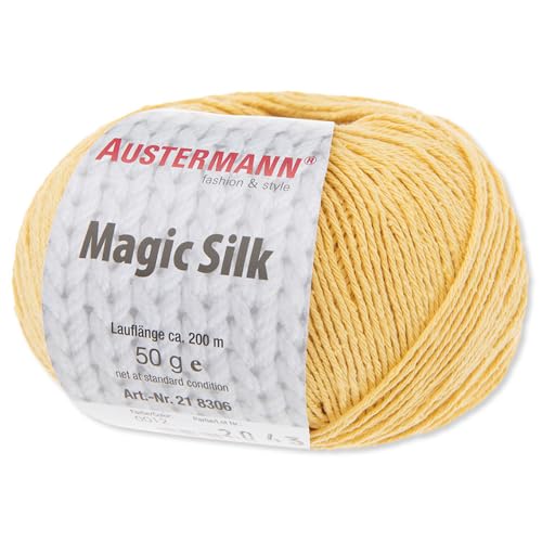 Frida's Wollhaus Austermann 50 g Magic Silk Wolle Seide Stricken Häkeln Handarbeit 14 Farben (12 | Sonne) von Frida's Wollhaus