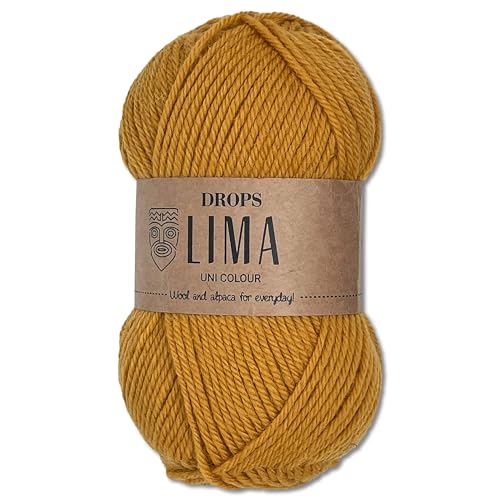 Frida's Wollhaus Drops 50 g Lima Uni Stricken Häkeln Schurwolle Alpaka Filzen 21 Farben (Uni 2923 | Ocker) von Frida's Wollhaus