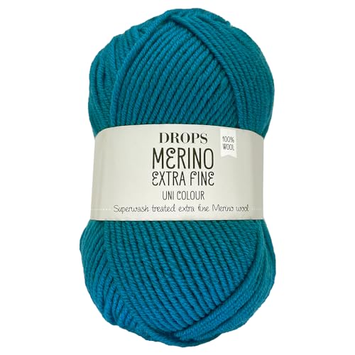 Frida's Wollhaus Drops 50 g Merino Extra Fine Mulesingfrei Waschbar Häkeln Stricken 46 Farben (uni colour 29 | Türkis) von Frida's Wollhaus