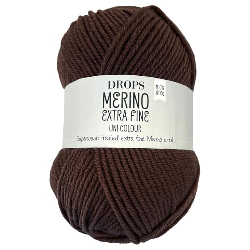 Frida's Wollhaus Drops 50 g Merino Extra Fine Mulesingfrei Waschbar Häkeln Stricken 46 Farben (uni colour 49 | Schokolade) von Frida's Wollhaus