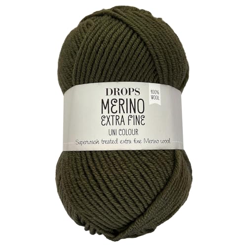 Frida's Wollhaus Drops 50 g Merino Extra Fine Mulesingfrei Waschbar Häkeln Stricken 46 Farben (uni colour 53 | Moosgrün) von Frida's Wollhaus