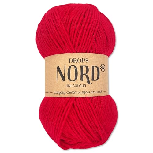 Frida's Wollhaus Drops 50 g Nord Sockenwolle Alpaka Schurwolle flauschig Stricken 23 Farben (uni colour 14 | Rot) von Frida's Wollhaus