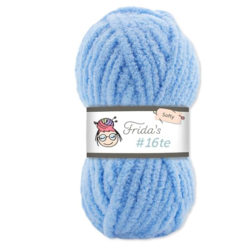 Frida's Wollhaus Frida‘s 100 g #16te Softy Chenille Wolle Stricken Häkeln weich 35 Farben (040 | Hellblau) von Frida's Wollhaus