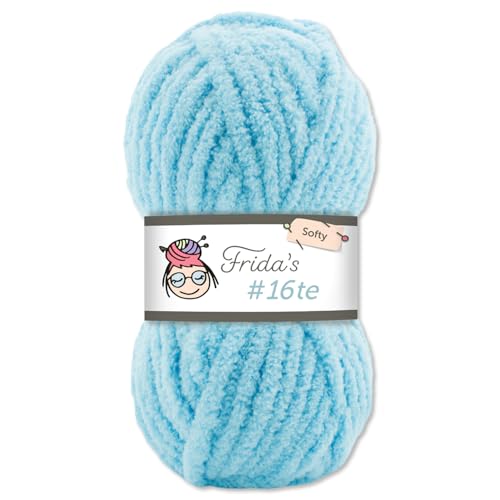 Frida's Wollhaus Frida‘s 100 g #16te Softy Chenille Wolle Stricken Häkeln weich 35 Farben (128 | Eisblau) von Frida's Wollhaus