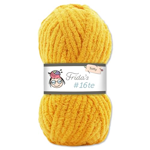 Frida's Wollhaus Frida‘s 100 g #16te Softy Chenille Wolle Stricken Häkeln weich 35 Farben (216 | Gelb) von Frida's Wollhaus
