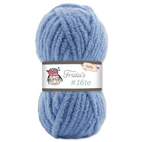 Frida's Wollhaus Frida‘s 100 g #16te Softy Chenille Wolle Stricken Häkeln weich 35 Farben (374 | Blau) von Frida's Wollhaus