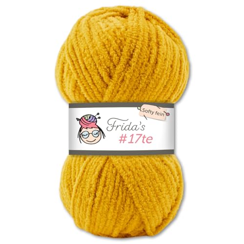 Frida's Wollhaus Frida‘s 100 g #17te Softy Fine Chenille Wolle Stricken Häkeln weich 29 Farben (2 | Gelb) von Frida's Wollhaus