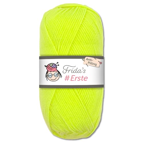Frida's Wollhaus Frida's 100g #Erste Wolle Anti-Pilling fusselfreie Strick- & Häkelwolle Stricken Häkeln Garn (49 | Neongelb) von Frida's Wollhaus