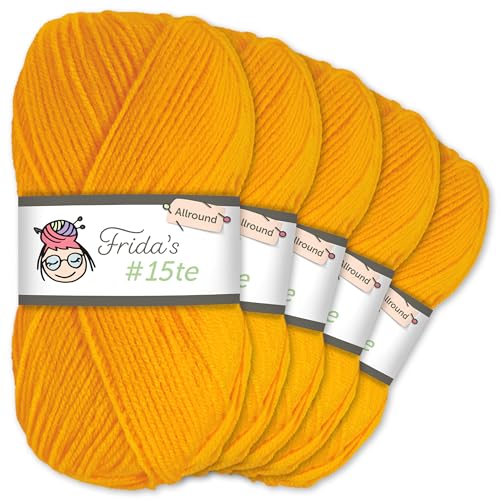 Frida's Wollhaus Frida's 5 x 100 g #15te Allround Basic Garn Babygarn Wolle Stricken Häkeln weich 45 Farben (32 | Sonnengelb) von Frida's Wollhaus