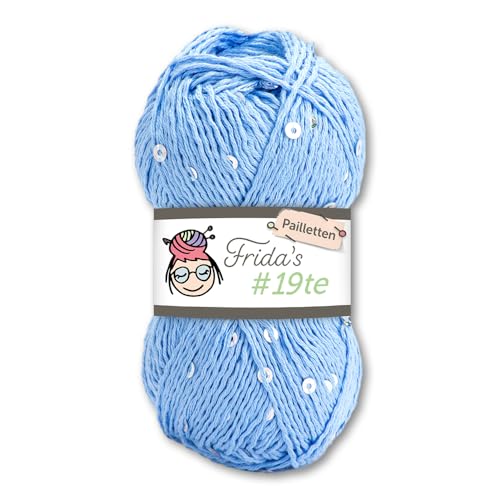 Frida's Wollhaus Frida's 50 g #19te Pailletten Effektgarn Sommergarn Baumwolle Häkeln Stricken Wolle Garn 17 Farben (7110 | Mittelblau) von Frida's Wollhaus