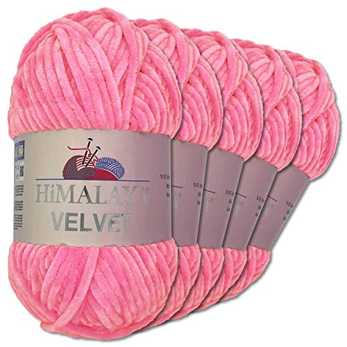 Frida's Wollhaus Himalaya 5 x 100 g Velvet Chenille-Wolle Handarbeit Amigurumi 42 Farben (90009 | Pink) von Frida's Wollhaus