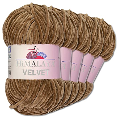 Frida's Wollhaus Himalaya 5 x 100 g Velvet Chenille-Wolle Handarbeit Amigurumi 42 Farben (90037 | Braun) von Frida's Wollhaus