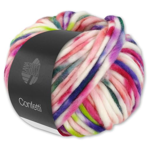 Frida's Wollhaus Lana Grossa 100 g Confetti Wolle Garn Stricken Merino Dochtgarn dick 10 Farben (2 | Erdbeer/Viola/Fuchsia/Grün/Blau/Weiß) von Frida's Wollhaus